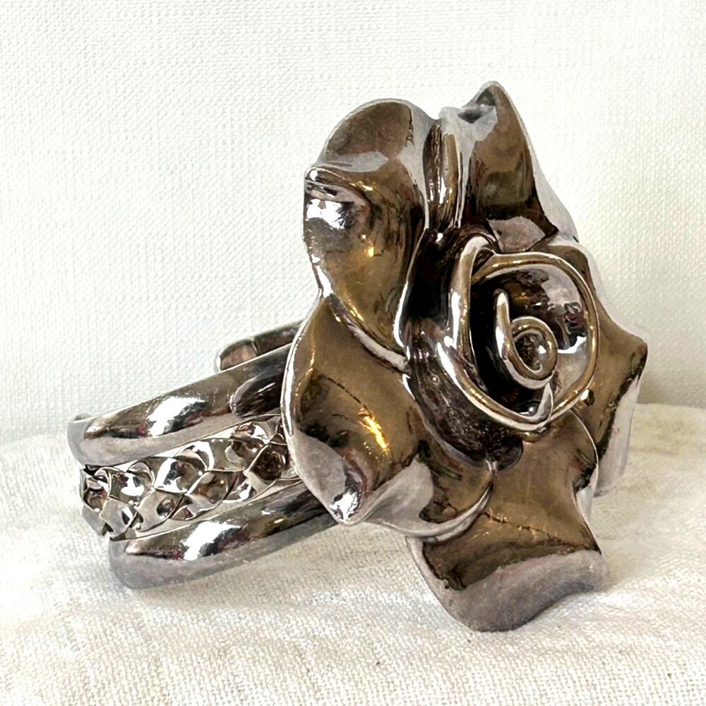 Vintage Sculptural Sterling Silver Rose Cuff, Solid – OOAK 76g